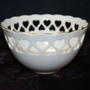 Lenox Centennial Reticulated Hearts Rose Embossed Ivory Bowl. Lovely